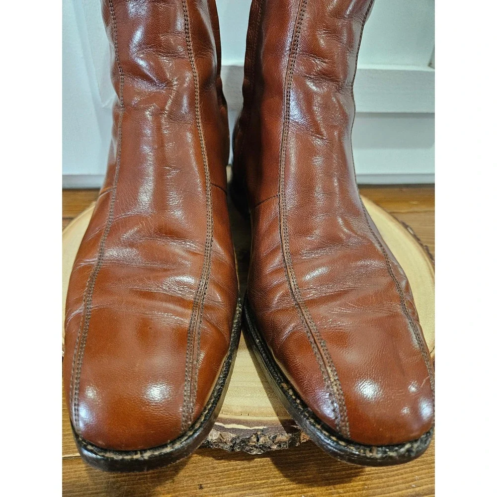 VTG 70S Disco Beatle Boots Florsheim Imperial Cognac Leather Side Zip Boots 8.5E